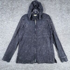 Avani Acid Wash Womens Zip Hoodie Size M Black Organic Cotton DV1143N Longline